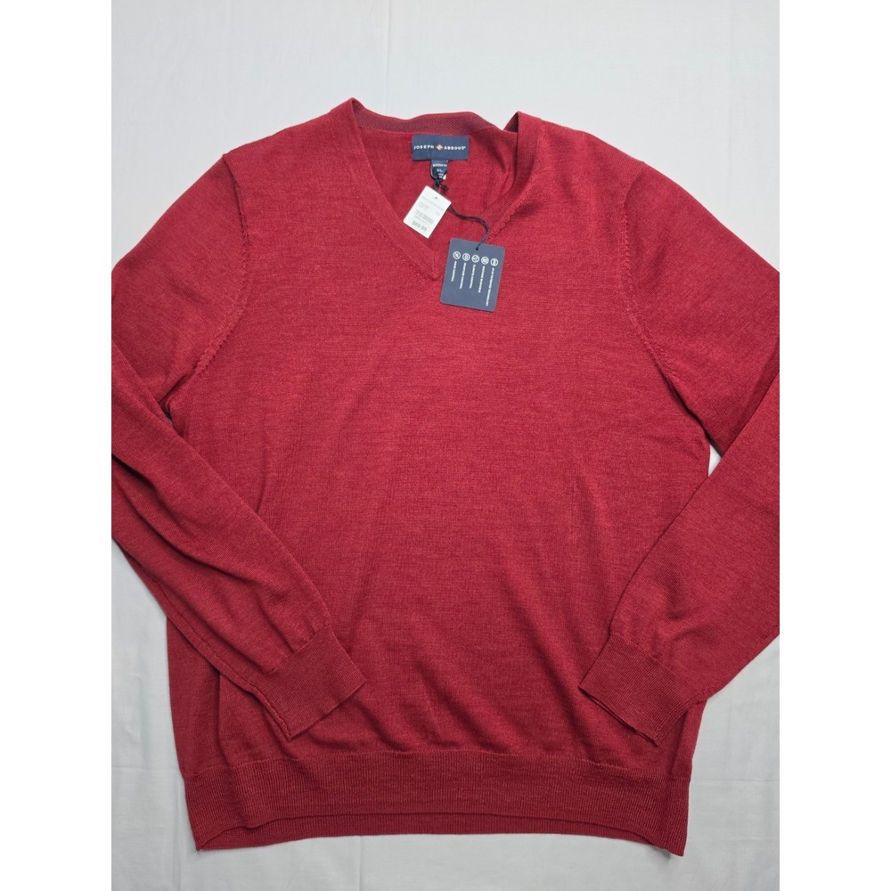 Joseph Abboud Sweater Men's XL Red Knitted Merino Wool V-Neck Long Sleeve Winter